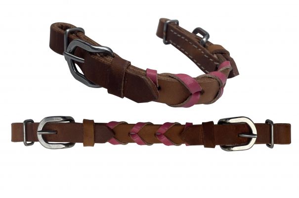Showman Argentina Cow Leather braided curb strap with accent leather color and buckles #3